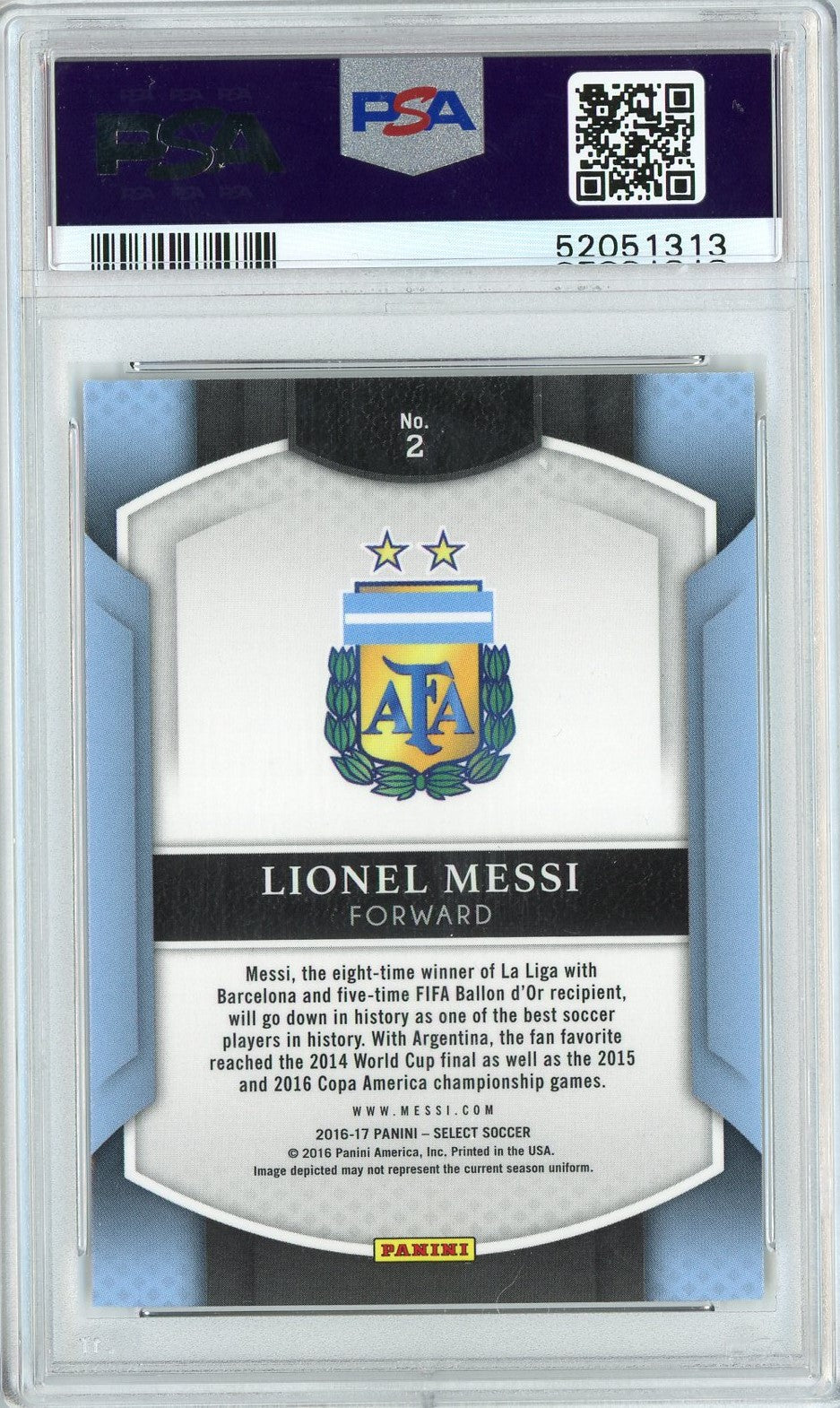 Graded 2016 Panini Select Lionel Messi #2 Soccer Card PSA 10 Gem Mint