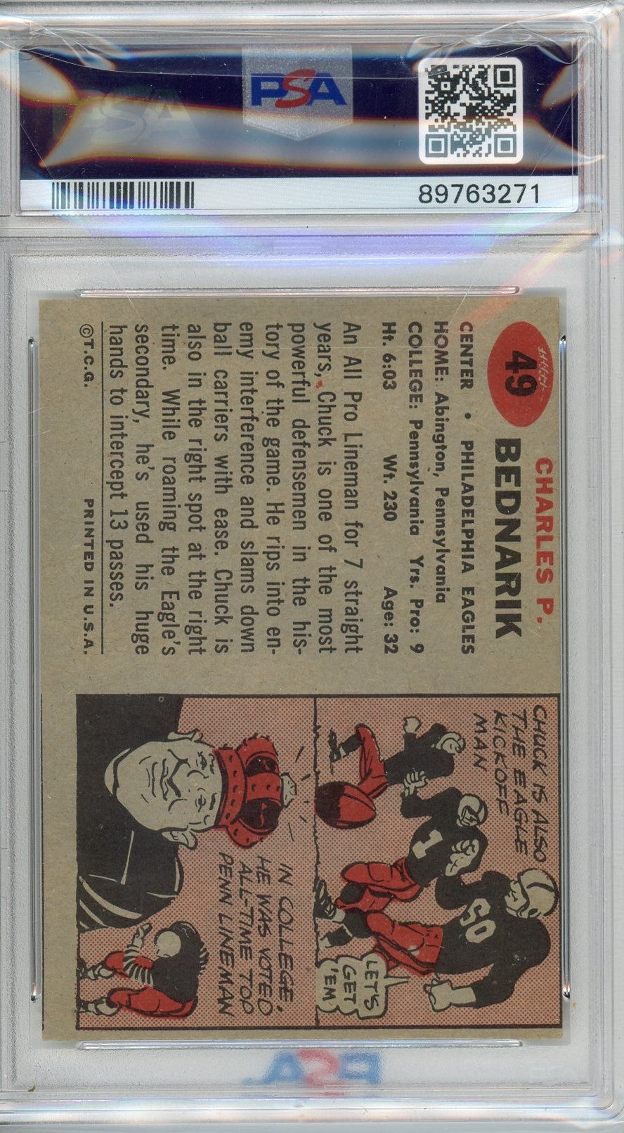 Graded 1957 Topps Chuck Bednarik #49 Football Card PSA 5 Excellent