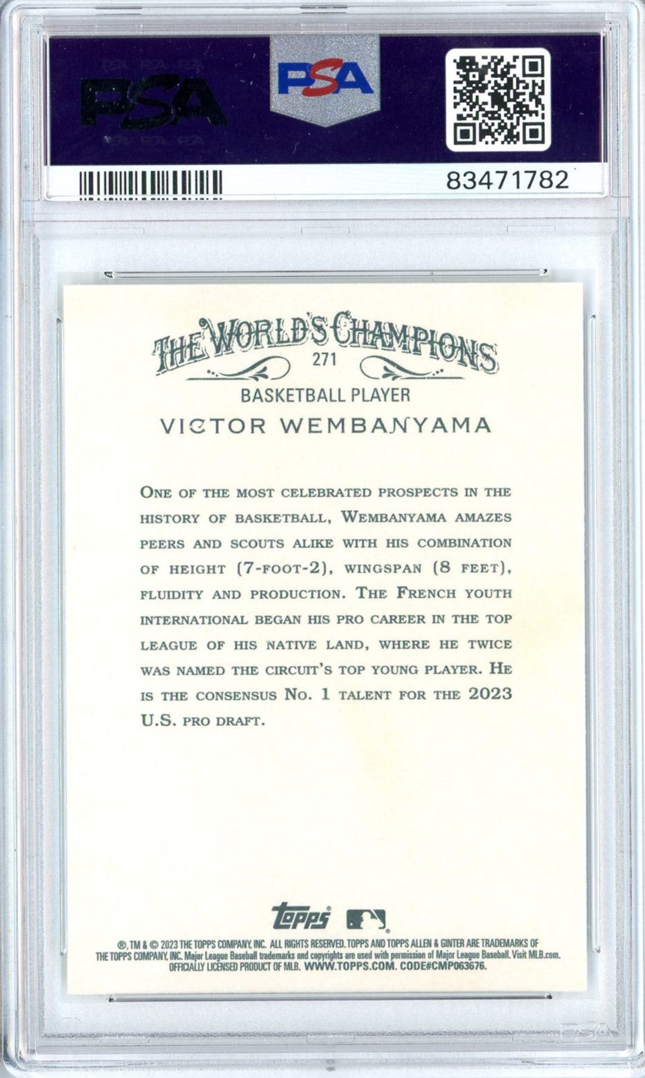 Graded 2023 Topps Allen & Ginter Victor Wembanyama #271 Rookie RC Basketball Card PSA 10 Gem Mint