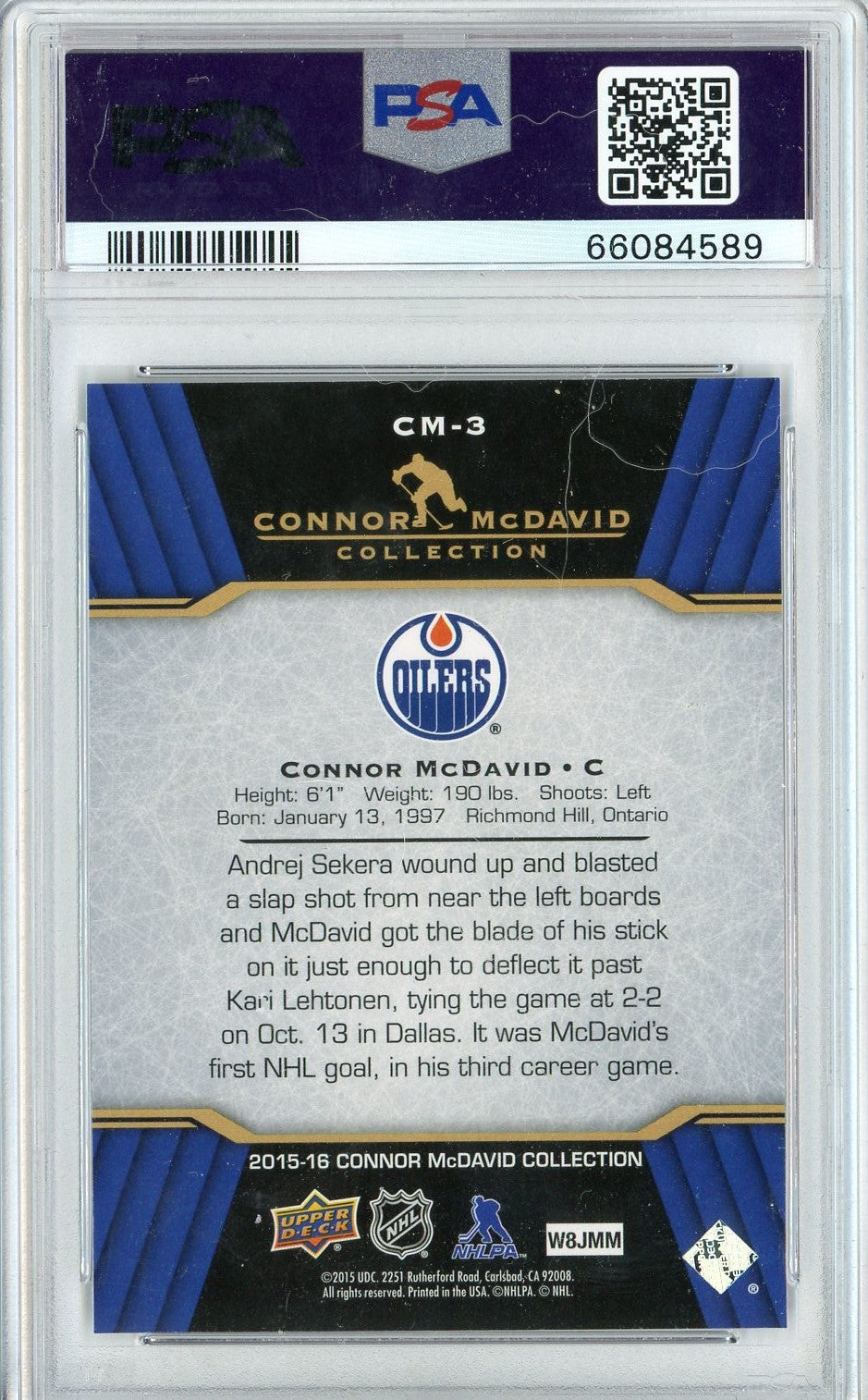Graded 2015 Upper Deck Connor McDavid #CM-3 Connor McDavid Collection Rookie RC Hockey Card PSA 10 Gem Mint