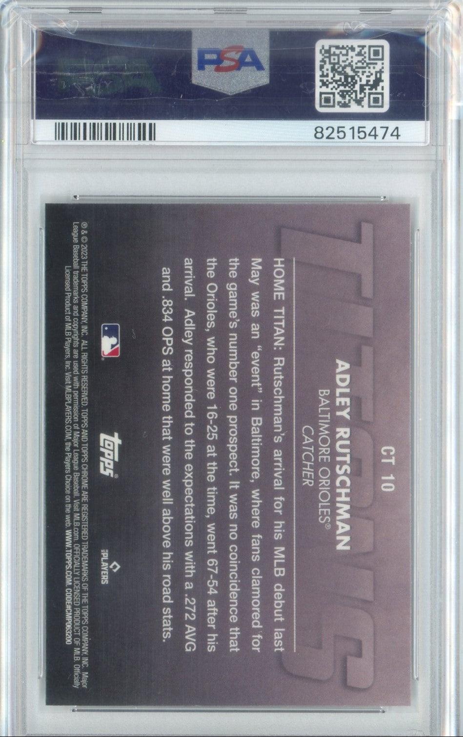 Graded 2023 Topps Chrome Adley Rutschman #CT10 Titans Rookie RC Baseball Card PSA 10 Gem Mint