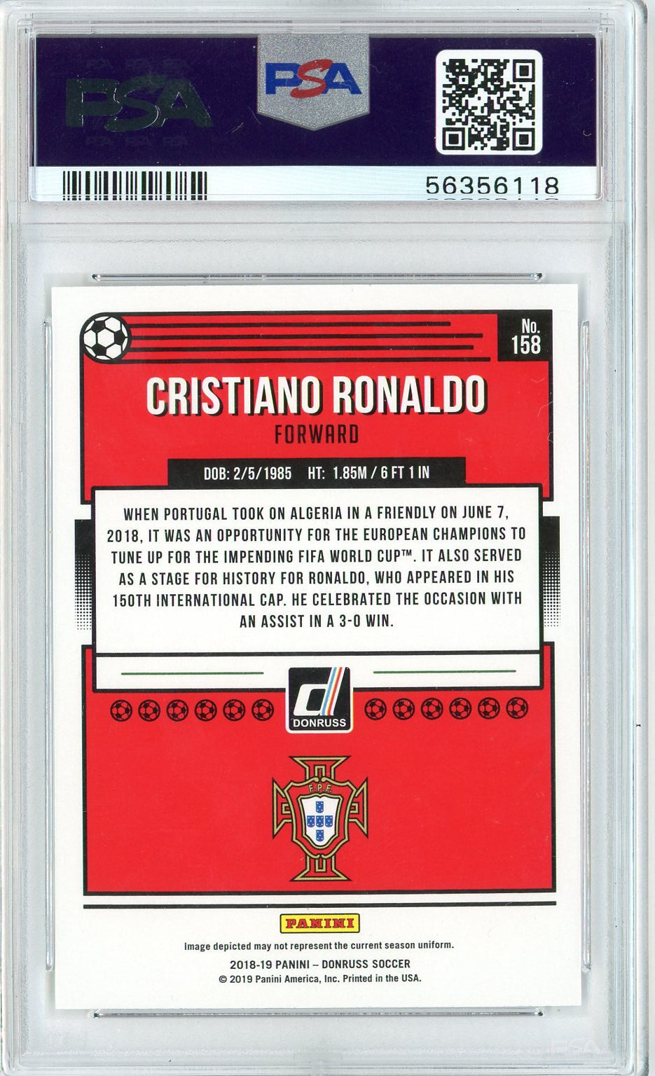 Graded 2018 Panini Donruss Cristiano Ronaldo #158 Soccer Card PSA 10 Gem Mint