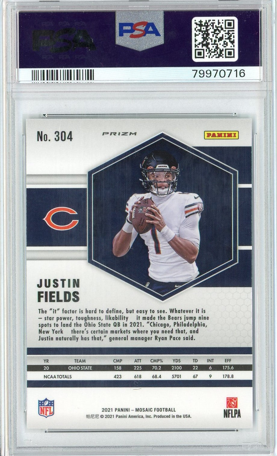 Graded 2021 Panini Mosaic Justin Fields #304 Green Mosaic Rookie RC Football Card PSA 10 Gem Mint