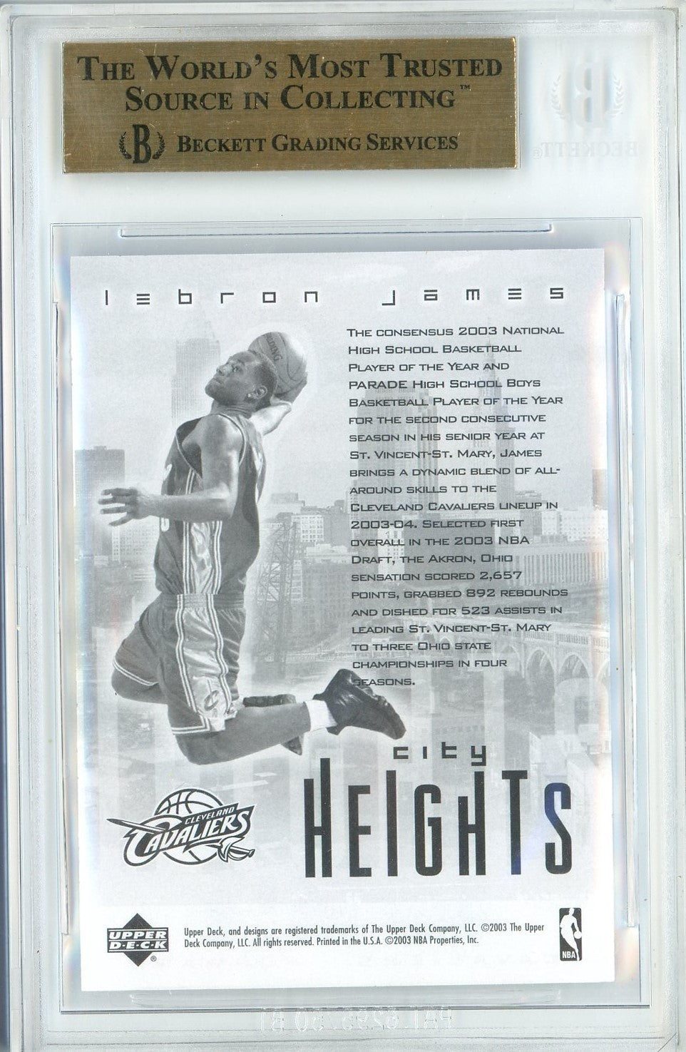 Graded 2003 Upper Deck LeBron James #NNO City Heights Rookie RC Basketball Card BGS 9.5 Gem Mint
