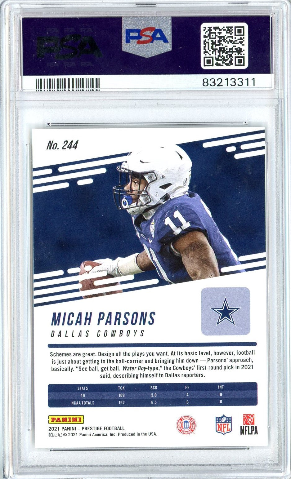 Graded 2021 Prestige Micah Parsons #244 Diamond Xtra Points Rookie RC Football Card PSA 10 Gem Mint