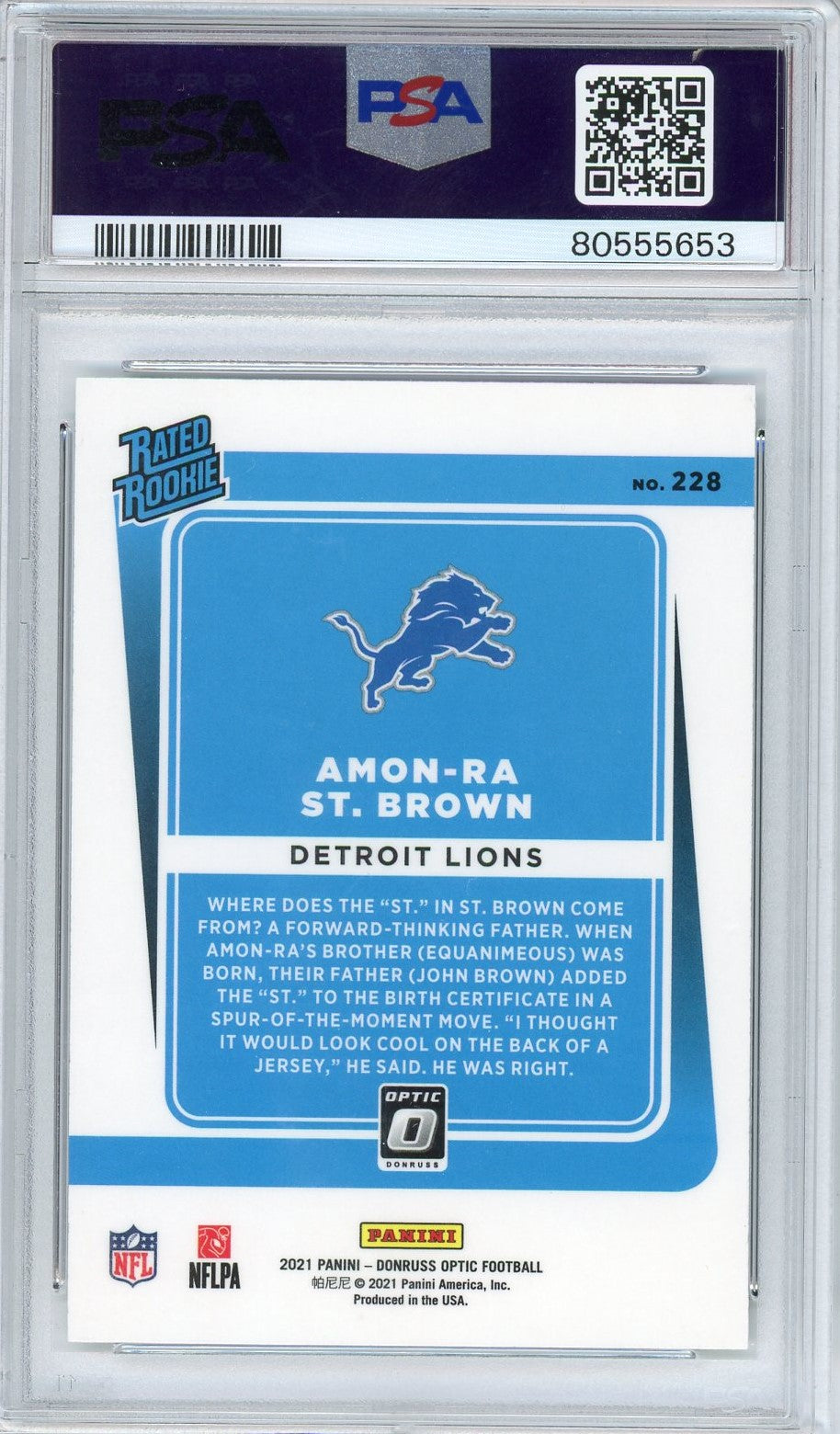 Graded 2021 Donruss Optic Amon-Ra St. Brown #228 Rookie RC Football Card PSA 10 Gem Mint
