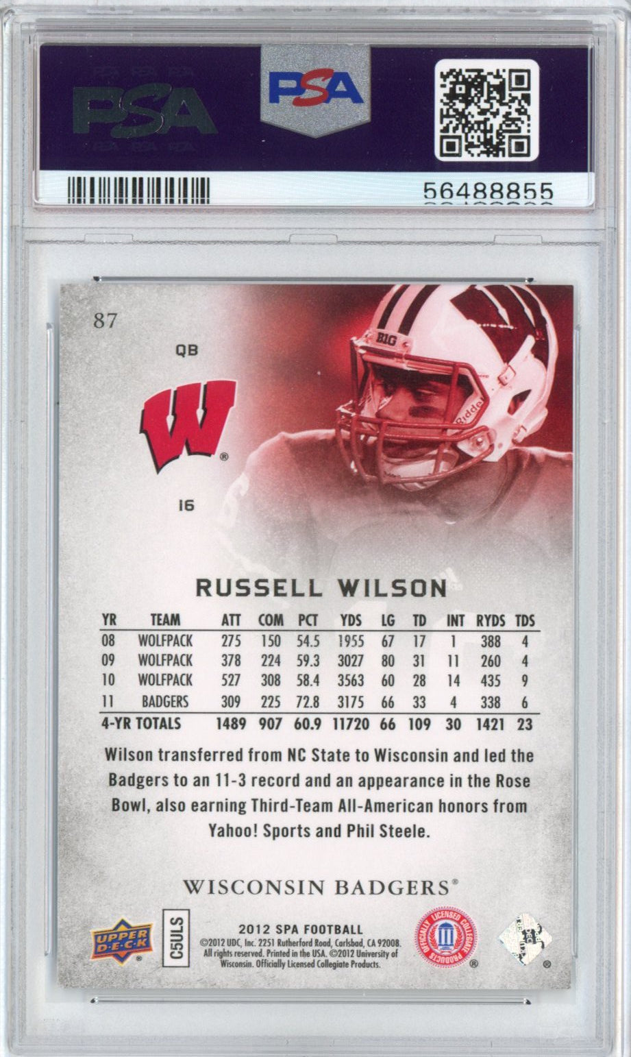 Graded 2012 Upper Deck UD SP Authentic Russell Wilson #87 Rookie RC Football Card PSA 10 Gem Mint