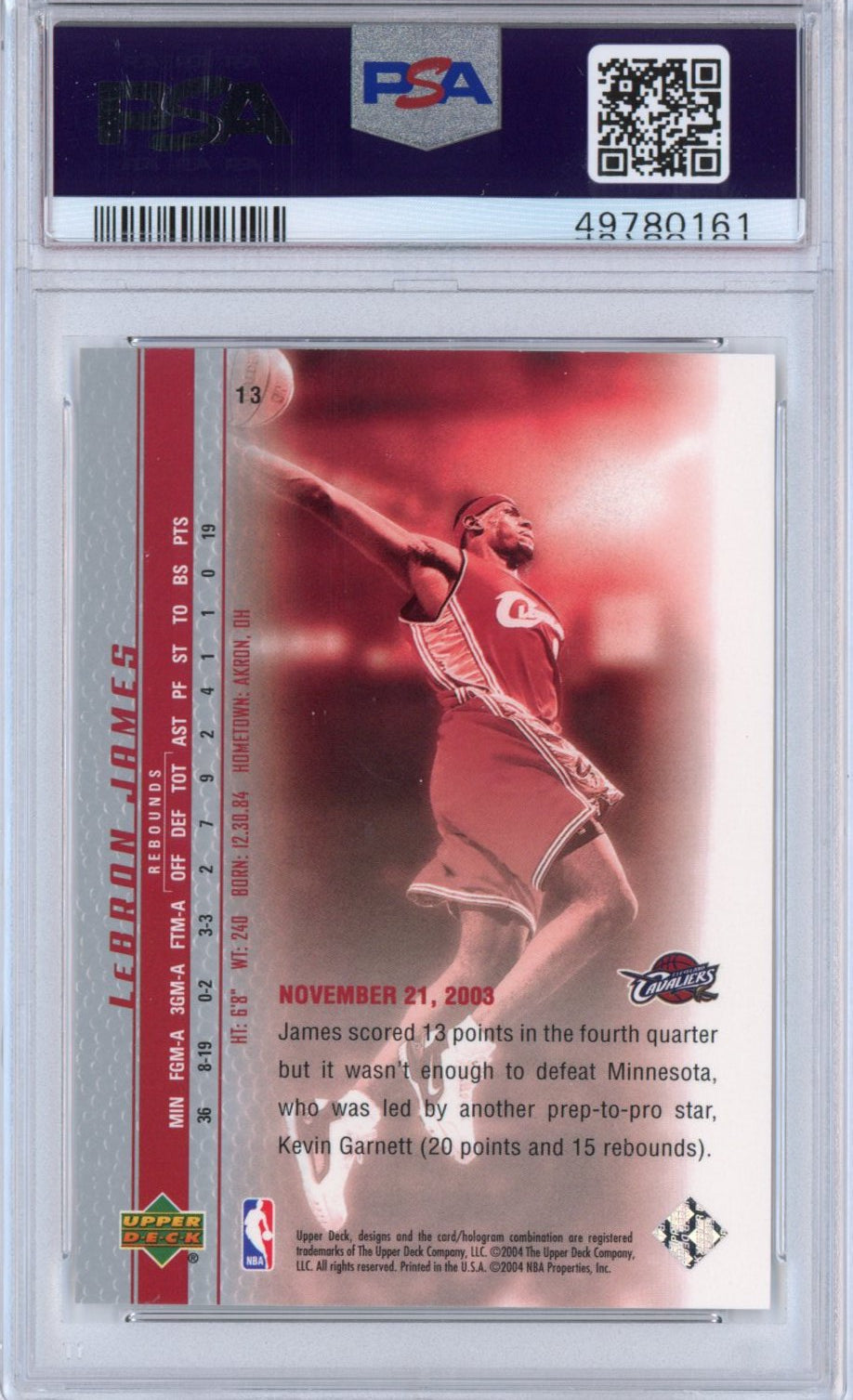 Graded 2003-04 Upper Deck UD LeBron James #13 Phenomenal Beginning Rookie RC Basketball Card PSA 10 Gem Mint