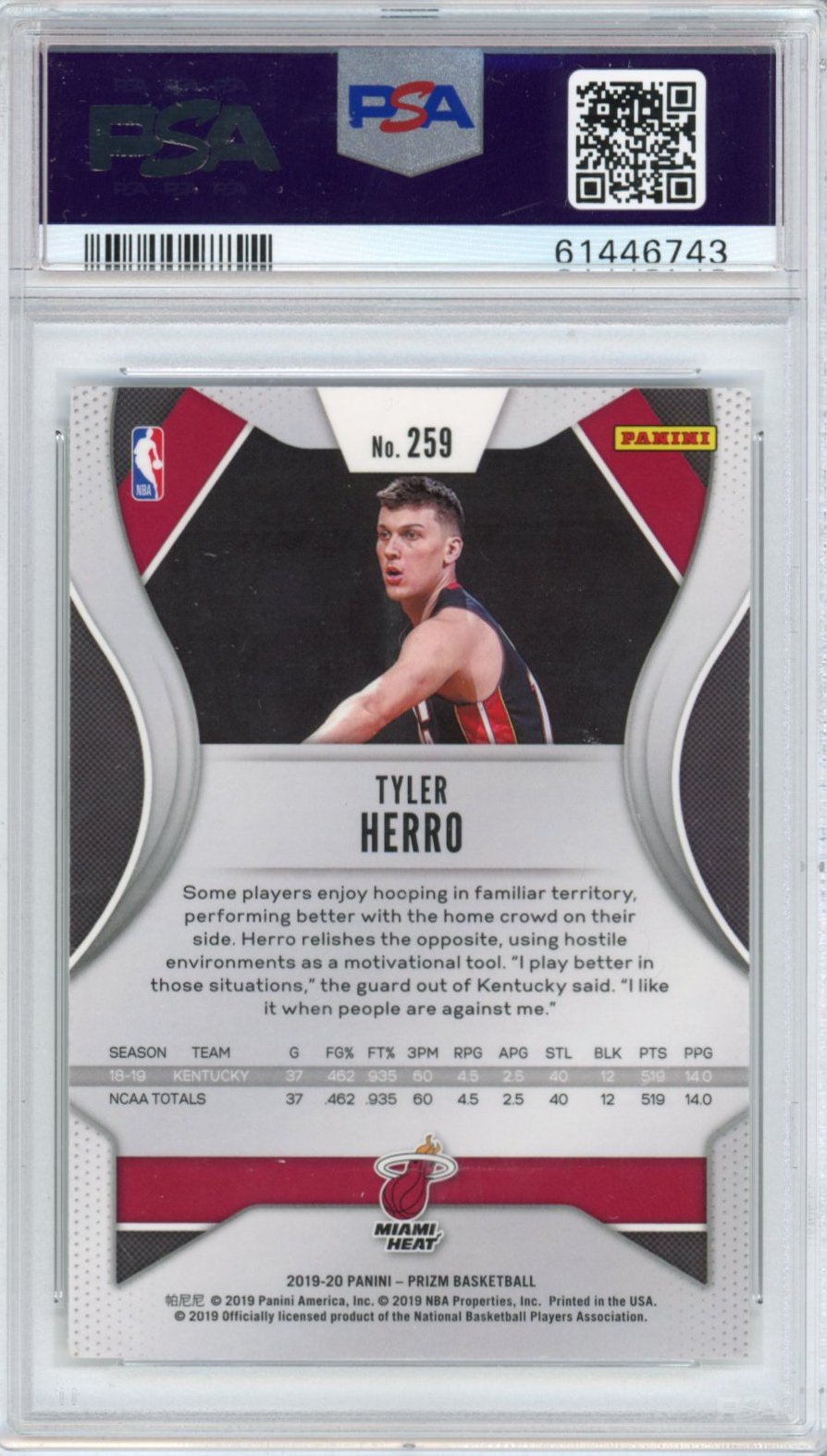 Graded 2019-20 Panini Prizm Tyler Herro #259 Rookie RC Basketball Card PSA 10 Gem Mint