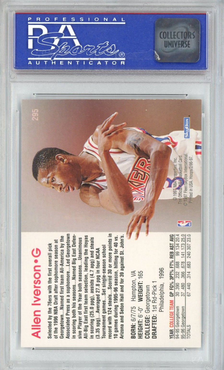 Graded 1996-97 NBA Hoops Allen Iverson #295 Rookie RC Basketball Card PSA 10 Gem Mint