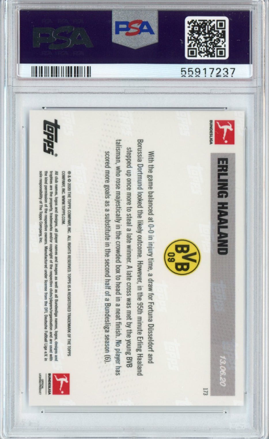 Graded 2019 Topps Now Erling Haaland #173 Bundesliga Rookie RC Soccer Card PSA 10 Gem Mint