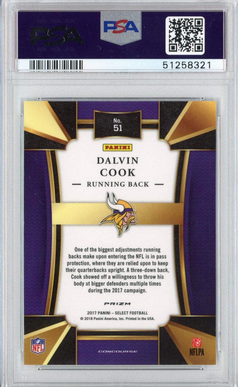 Graded 2017 Panini Select Dalvin Cook #51 Rookie RC Football Card PSA 10 Gem Mint