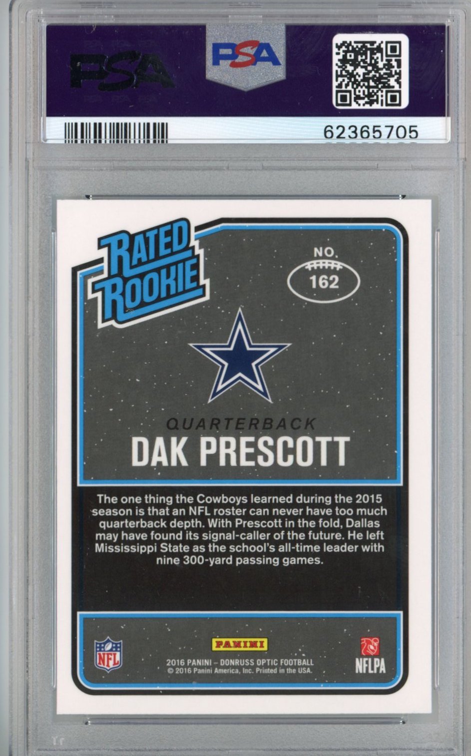 Graded 2016 Panini Donruss Optic Dak Prescott #162 Rookie RC Football Card PSA 10 Gem Mint