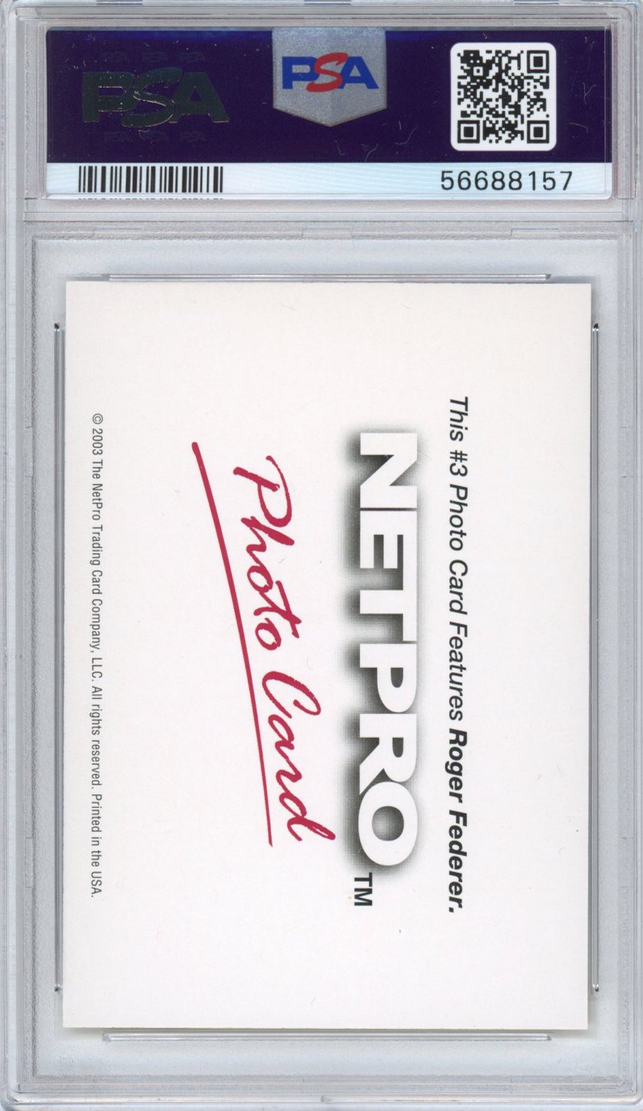 Graded 2003 Netpro Elite Roger Federer #3 Photo Rookie RC Tennis Card PSA 10 Gem Mint