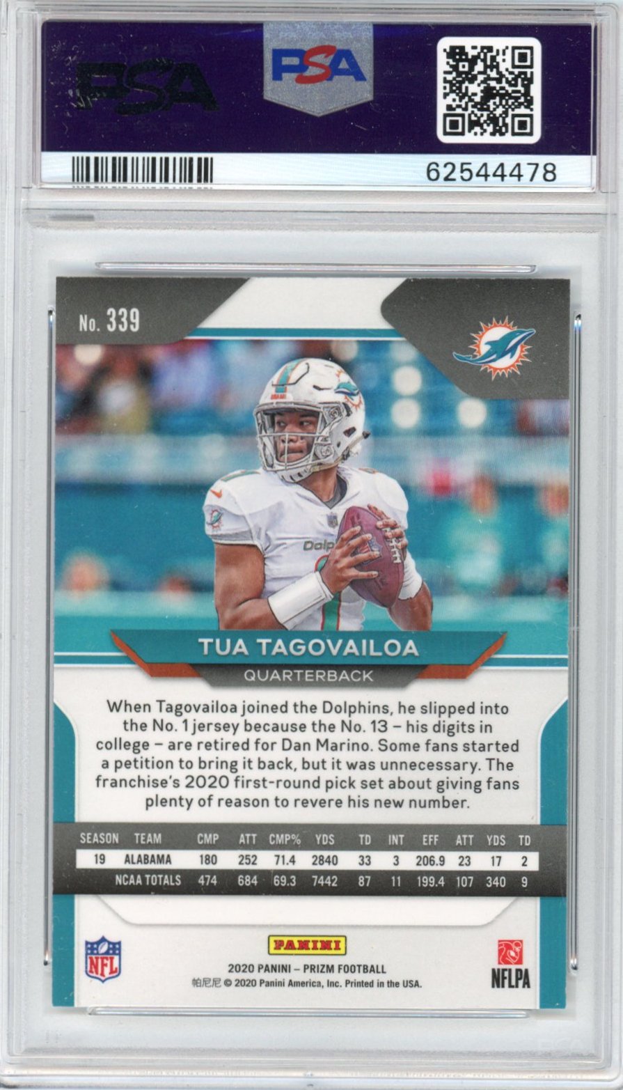 Graded 2020 Panini Prizm Tua Tagovailoa #339 Rookie RC Football Card PSA 10 Gem Mint