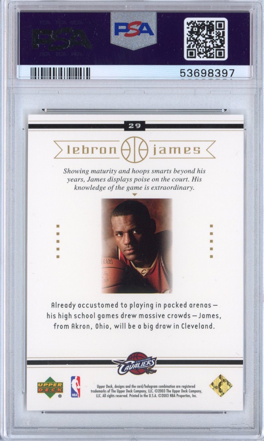 Graded 2003-04 Upper Deck LeBron James #29 Box Set Rookie RC Basketball Card PSA 10 Gem Mint