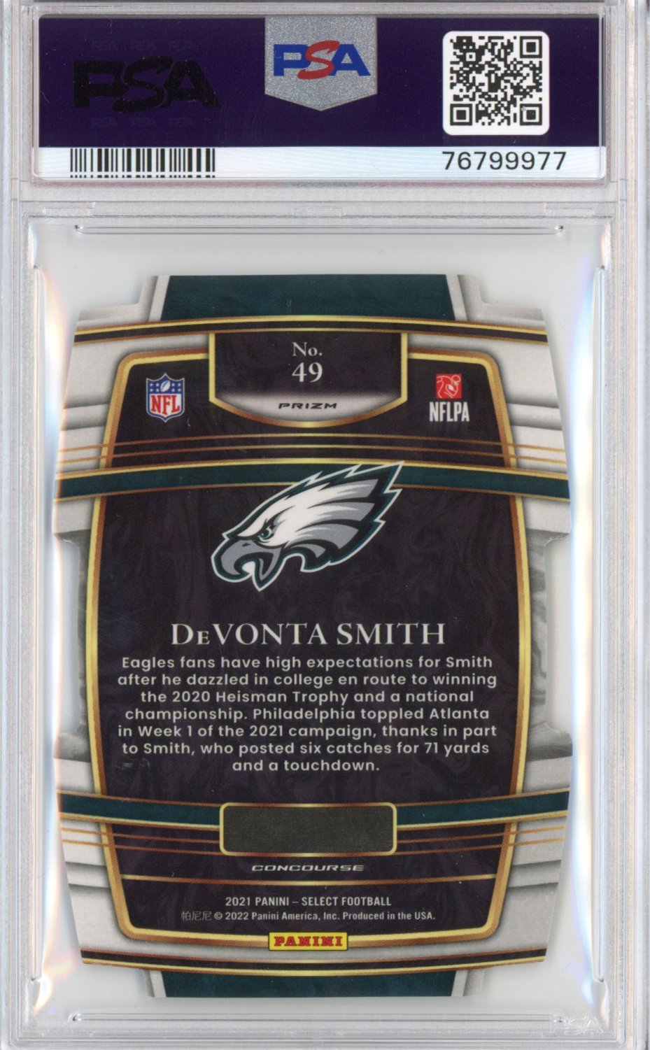 Graded 2021 Panini Select Devonta Smith #49 Die-Cut Silver Prizm Concourse Rookie RC Football Card PSA 10