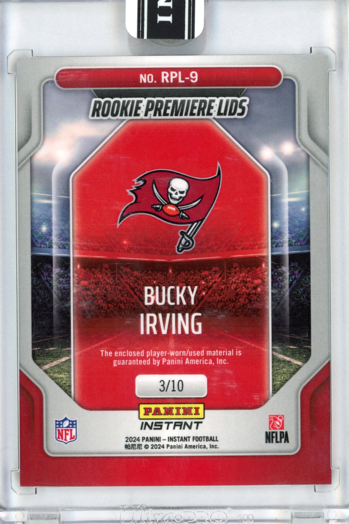 2024 Panini Instant Bucky Irving #RPL-9 Rookie Premiere Lids #/10 Rookie RC Football Card