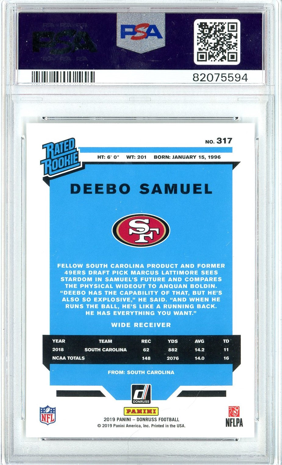 Graded 2019 Panini Donruss Deebo Samuel #317 Rookie RC Football Card PSA 10 Gem Mint
