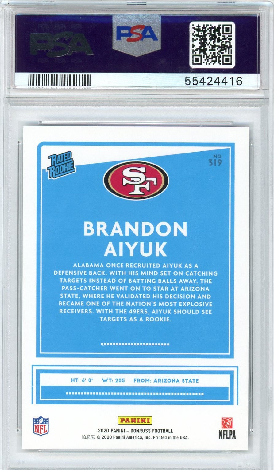 Graded 2020 Panini Donruss Brandon Aiyuk #319 Season Stat Line Rookie Rc Football Card PSA 10 Gem Mint