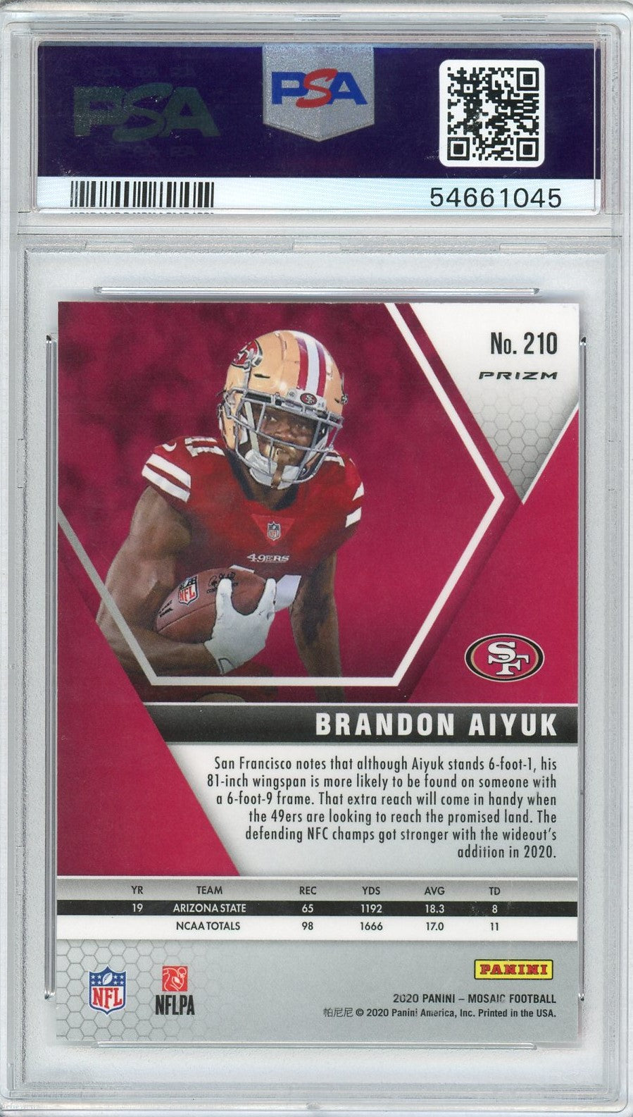 Graded 2020 Panini Mosaic Brandon Aiyuk #210 Camo Pink Rookie RC Football Card PSA 10 Gem Mint