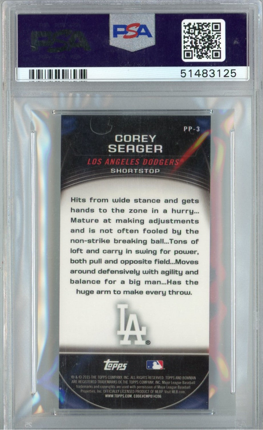 Graded 2015 Topps Bowman Chrome Corey Seager #PP3 Prospects Mini Profile Rookie RC Baseball Card PSA 10 Gem Mint