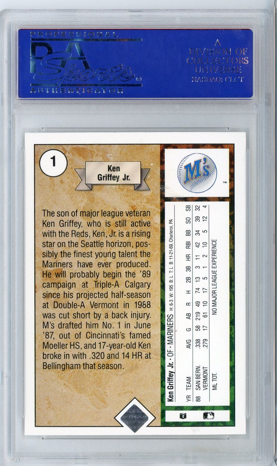 Graded 1989 Upper Deck Star Rookie Ken Griffey Jr. #1 Rookie RC Baseball Card PSA 8 NM-MT