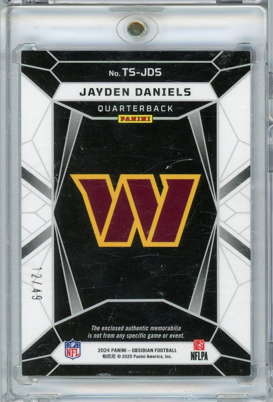 2024 Panini Obsidian Trifecta Jayden Daniels #TS-JDS Triple Relic /49 Rookie RC Football Card