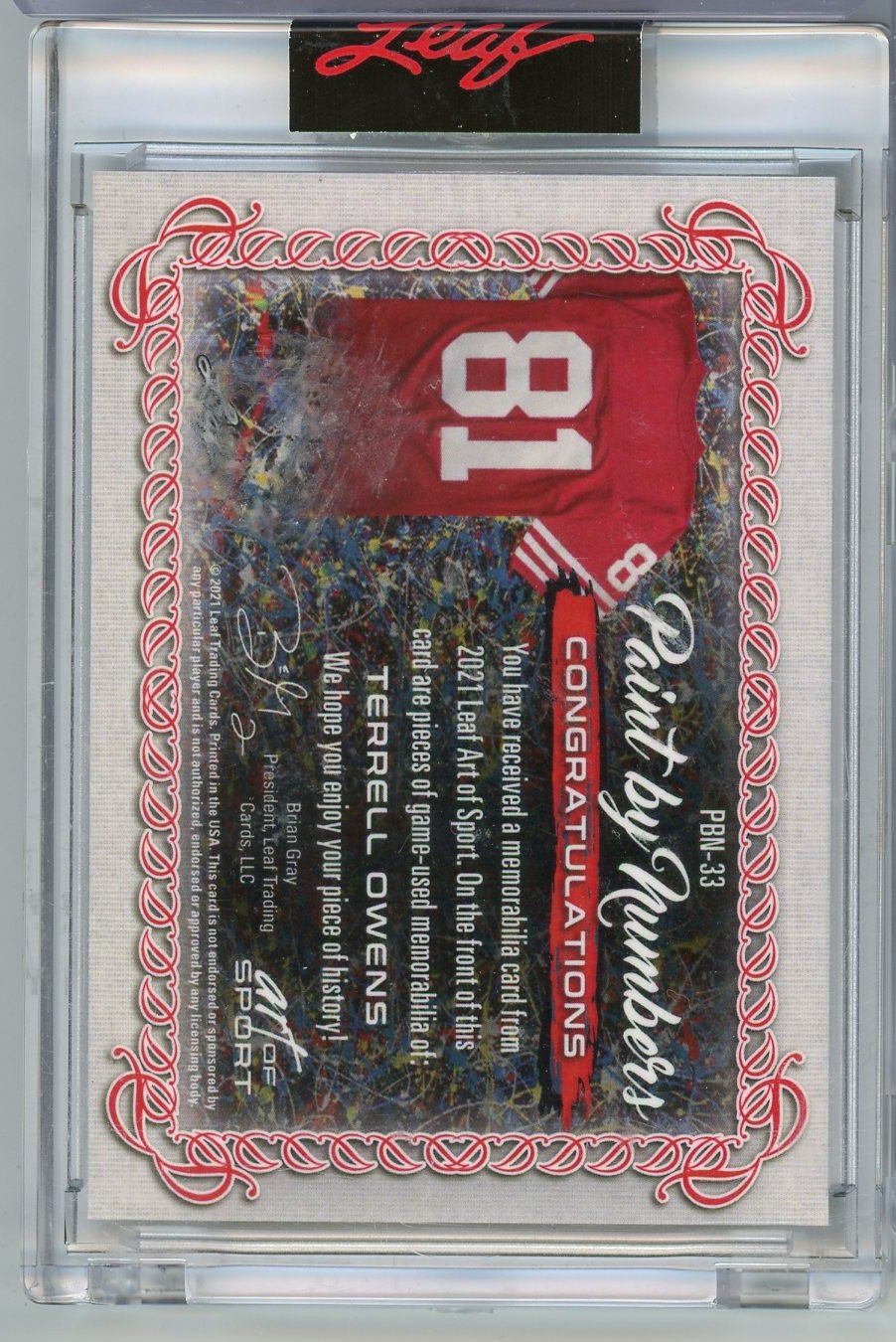 2021 Leaf Paint by Numbers Terrell Owens #PBN-33 Triple Relic 3/3 Football Card