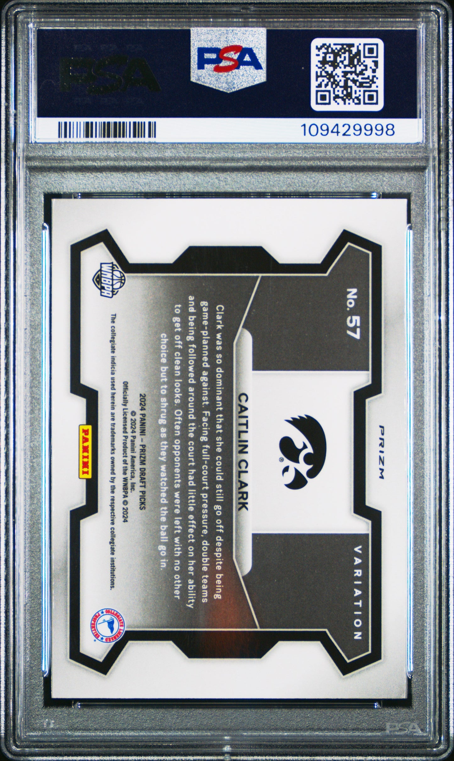 Graded 2024 Panini Prizm Draft Picks Caitlin Clark #57 Variation Red Ice Rookie RC Basketball Card PSA 10 Gem Mint