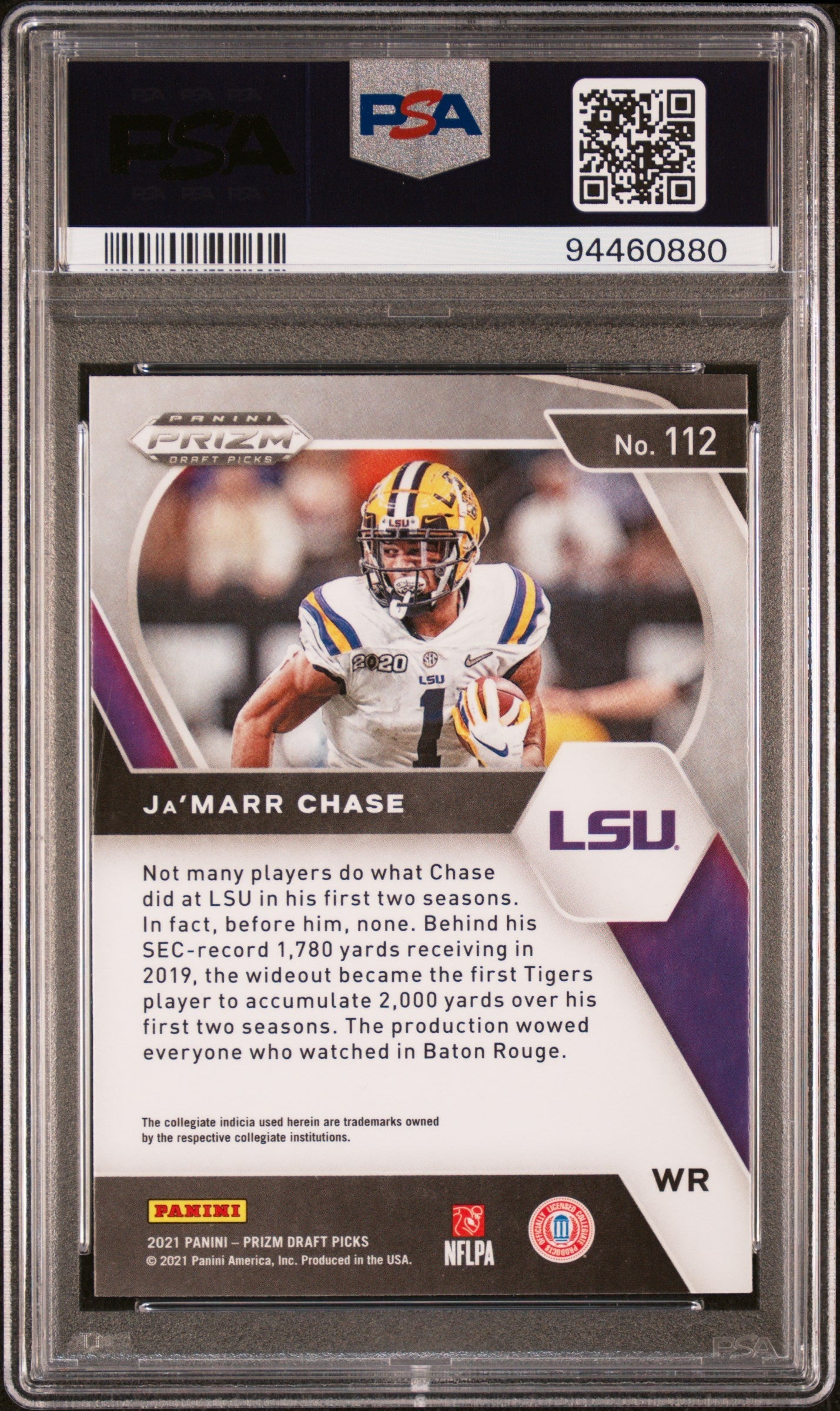 Graded 2021 Panini Prizm Draft Picks Ja'Marr Chase #112 Rookie RC Football Card PSA 10 Gem Mint