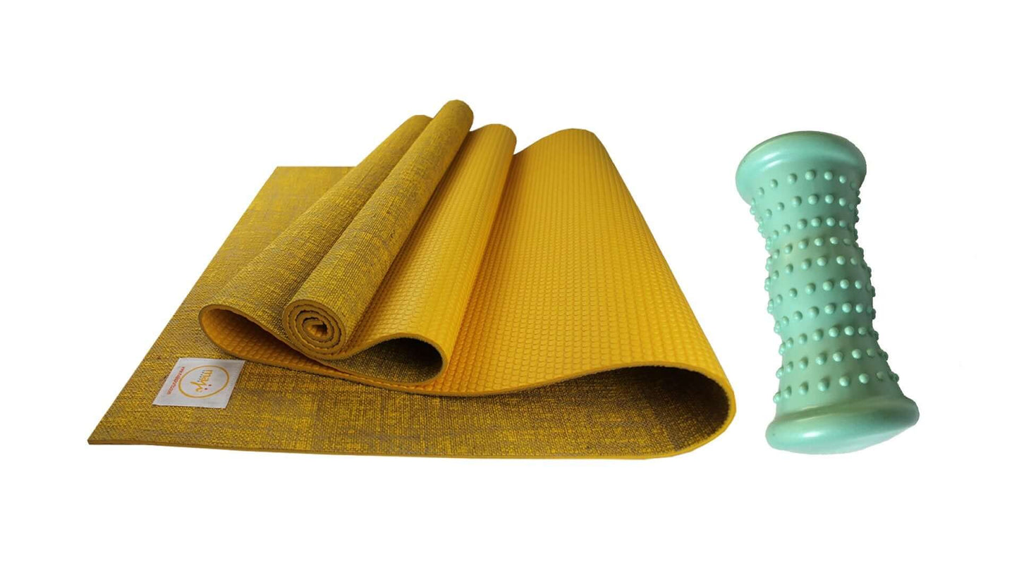 Jute Premium Eco Yoga Mat + Foot Massager (7.5cm x 17.5cm)