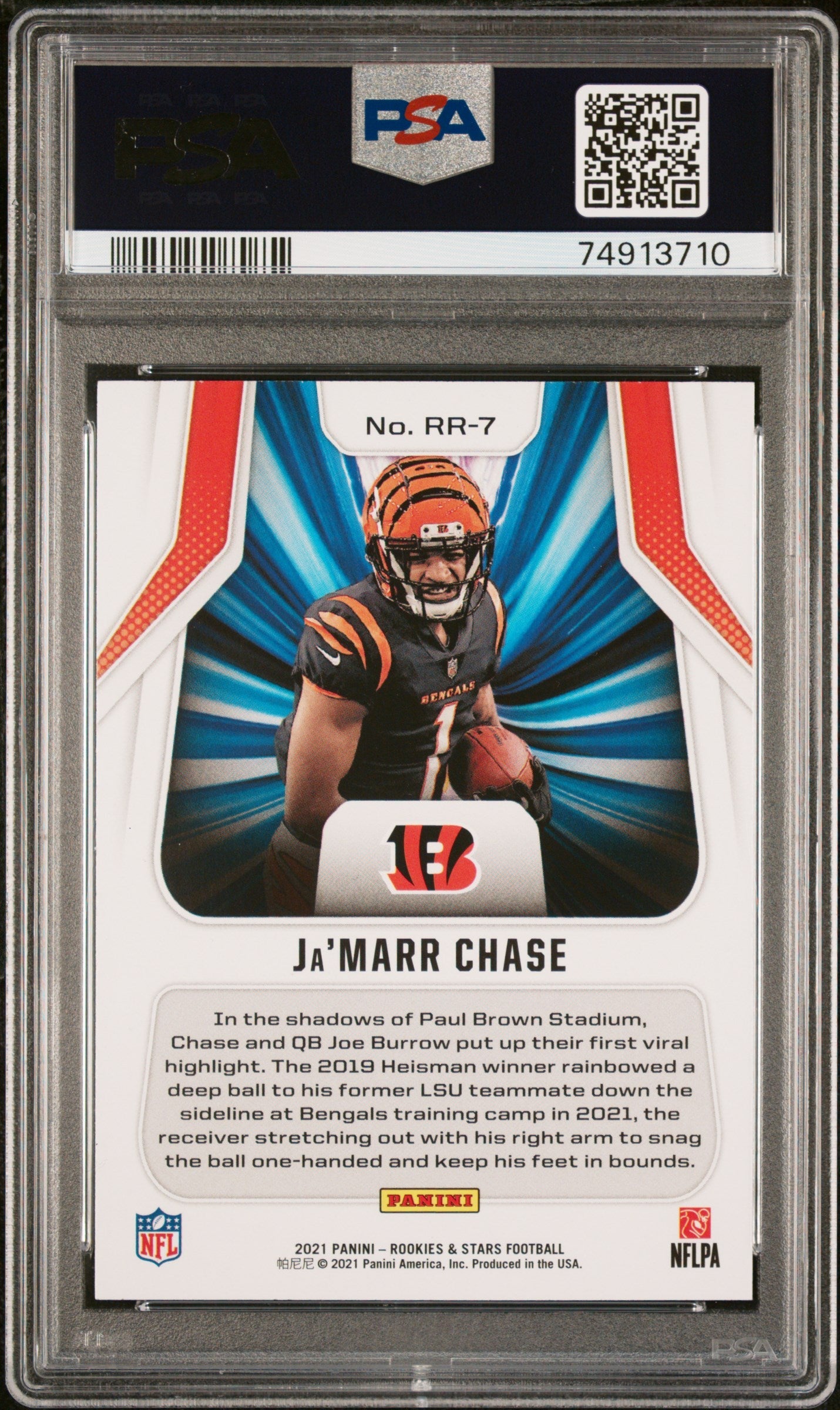 Graded 2021 Panini Rookies & Stars Ja'Marr Chase #RR7 Rookie Rush Rookie RC Football Card PSA 10 Gem Mint