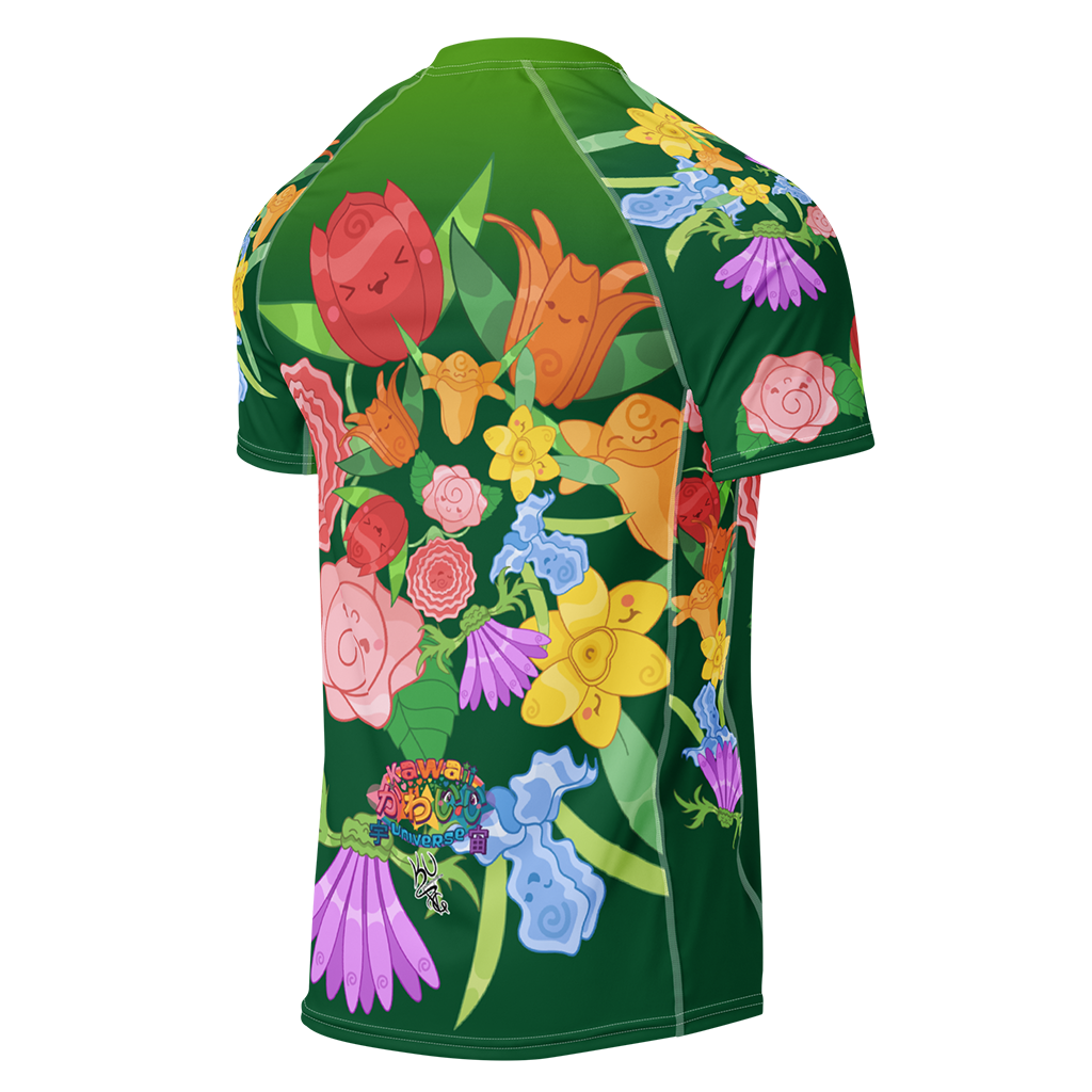 Kawaii Universe - Cute Emerald Fibonacci Florals Mens Rash Guard