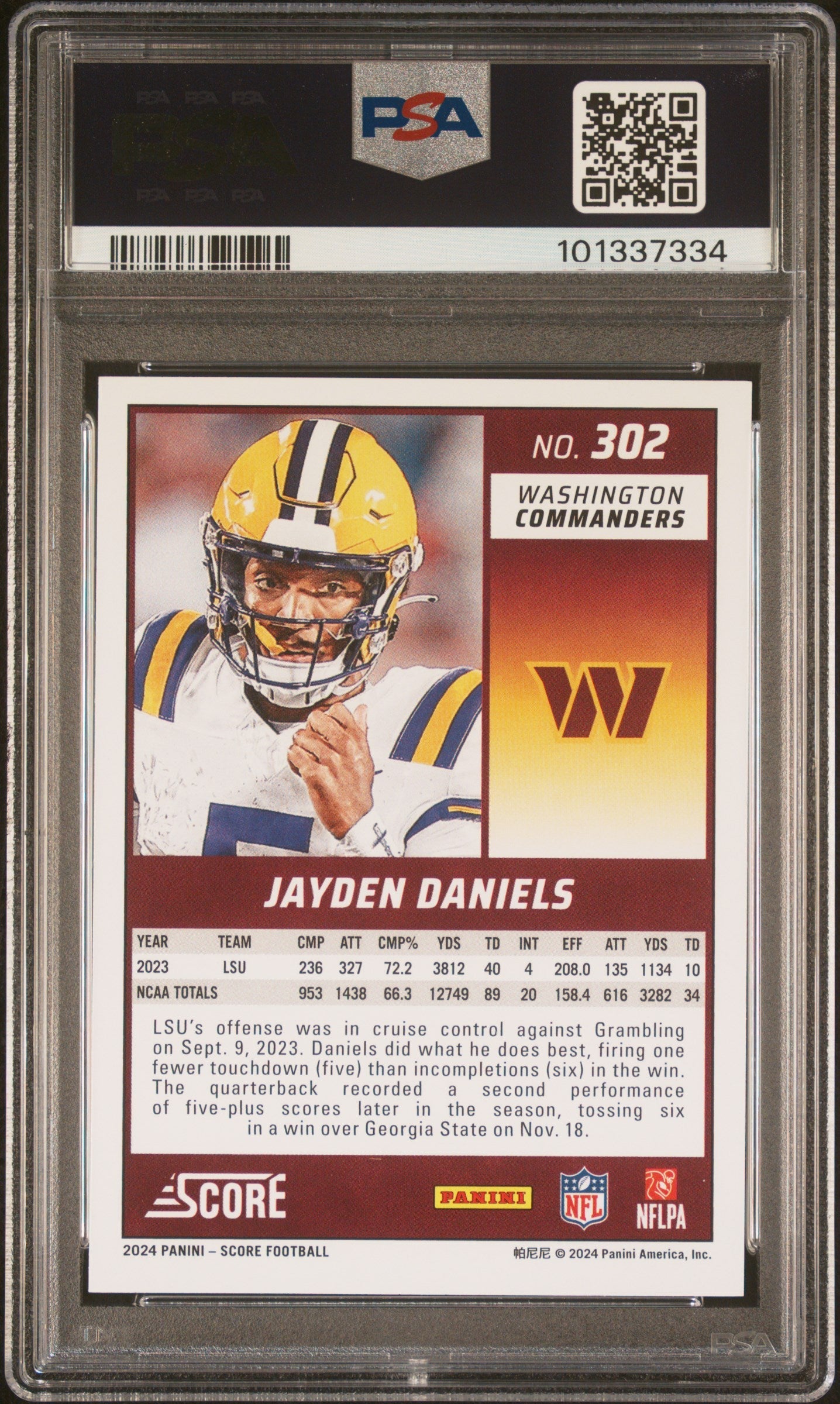 Graded 2024 Panini Score Jayden Daniels #302 Rookie RC Football Card PSA 10 Gem Mint