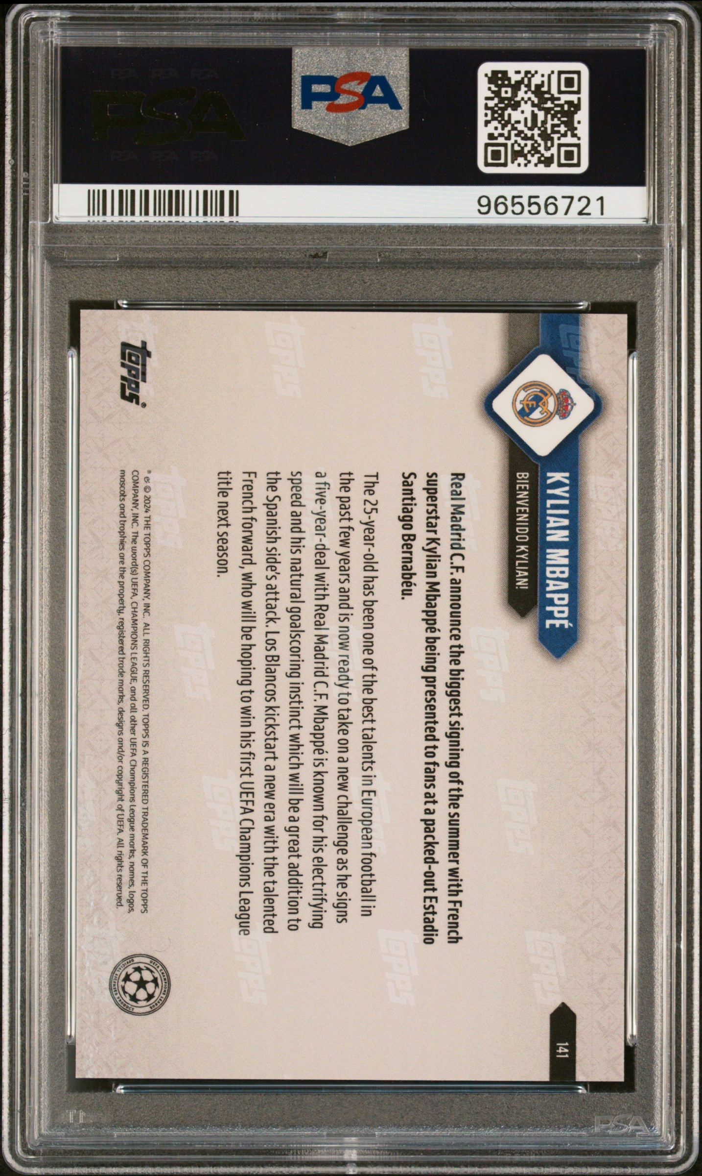 Graded 2024 Topps Now UCL Kylian Mbappe #141 Soccer Card PSA 8 Near Mint