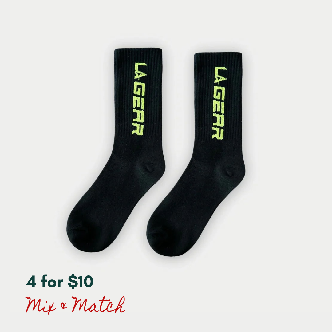LA Gear Classic Crew Socks | Neon Yellow x Black