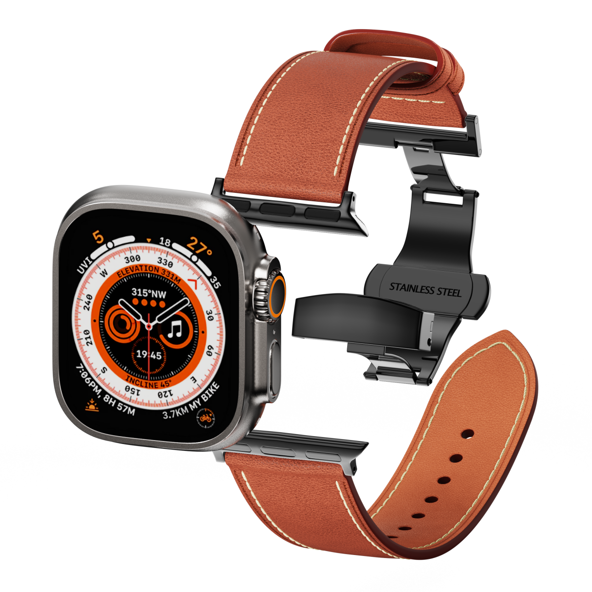 Leather Butterfly Band – Ideal Gift for Apple Watch Users – Soft Genuine Leather, Multiple Colors ⚫️ Sleek Black Buckle