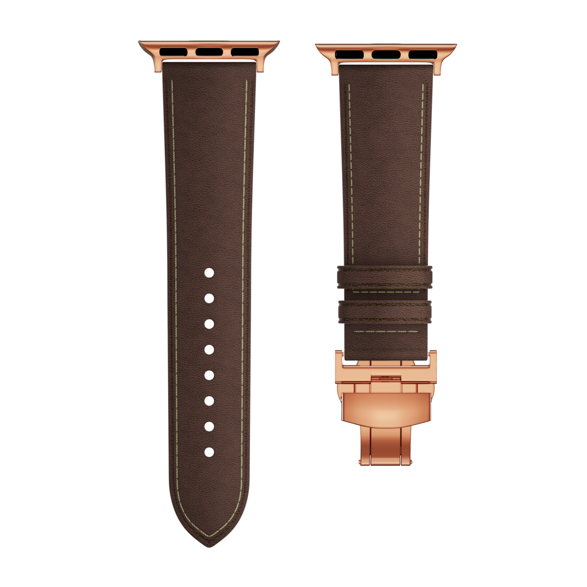 Genuine Leather Butterfly Clasp Band for Apple Watch,Rose Gold