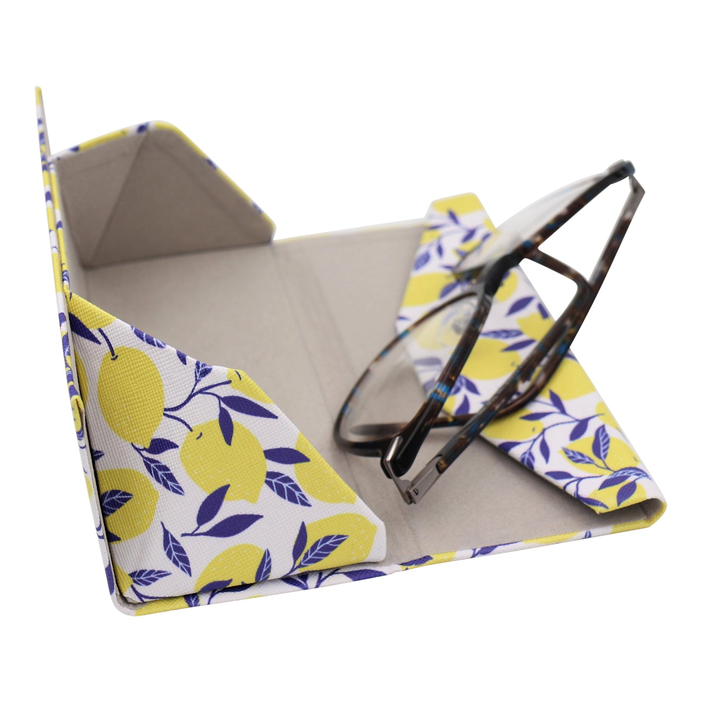 Lemon Print Glasses Case - Vegan Leather Magic Folding Hardcase