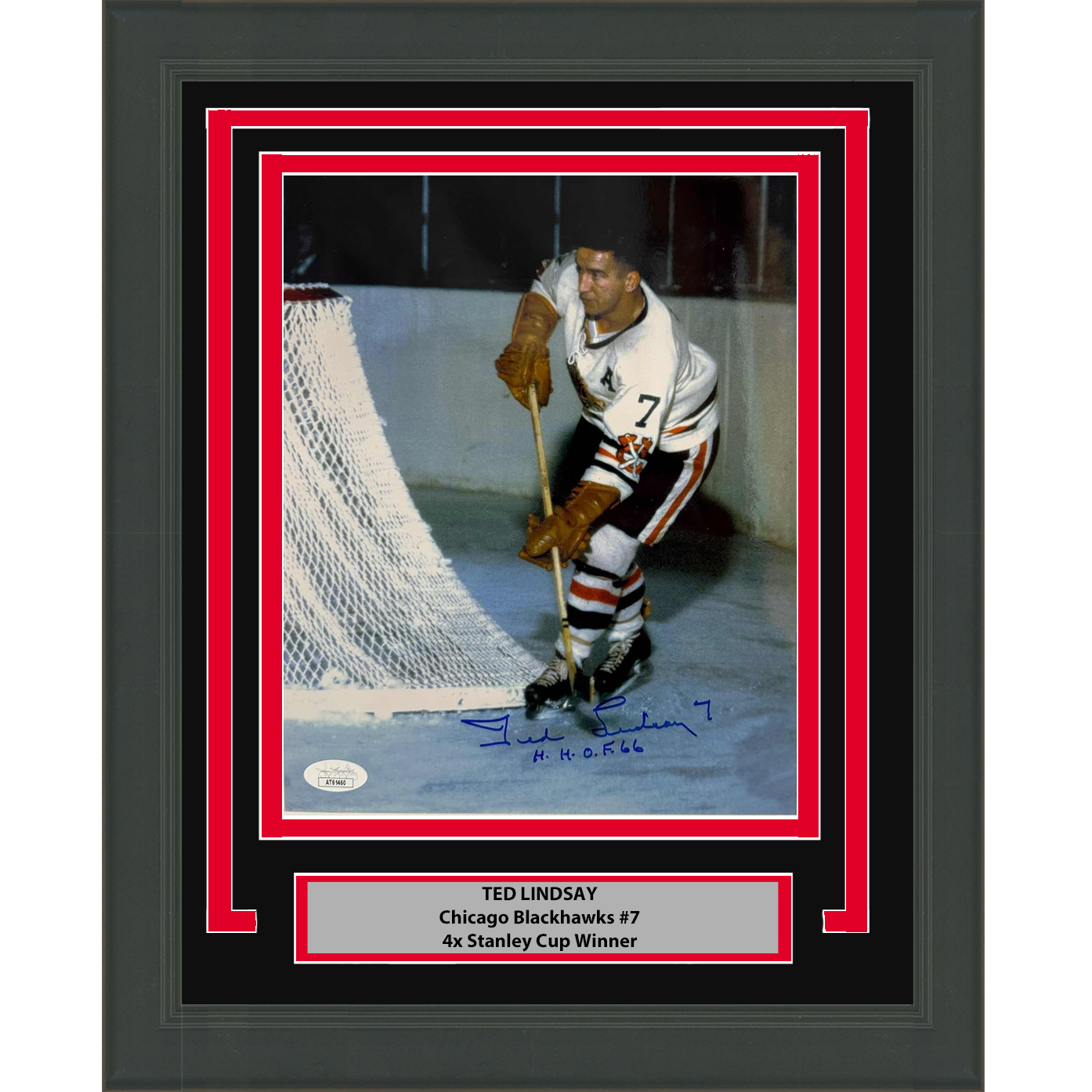 Framed Autographed/Signed Ted Lindsey Chicago Blackhawks 8x10 Hockey Photo JSA COA