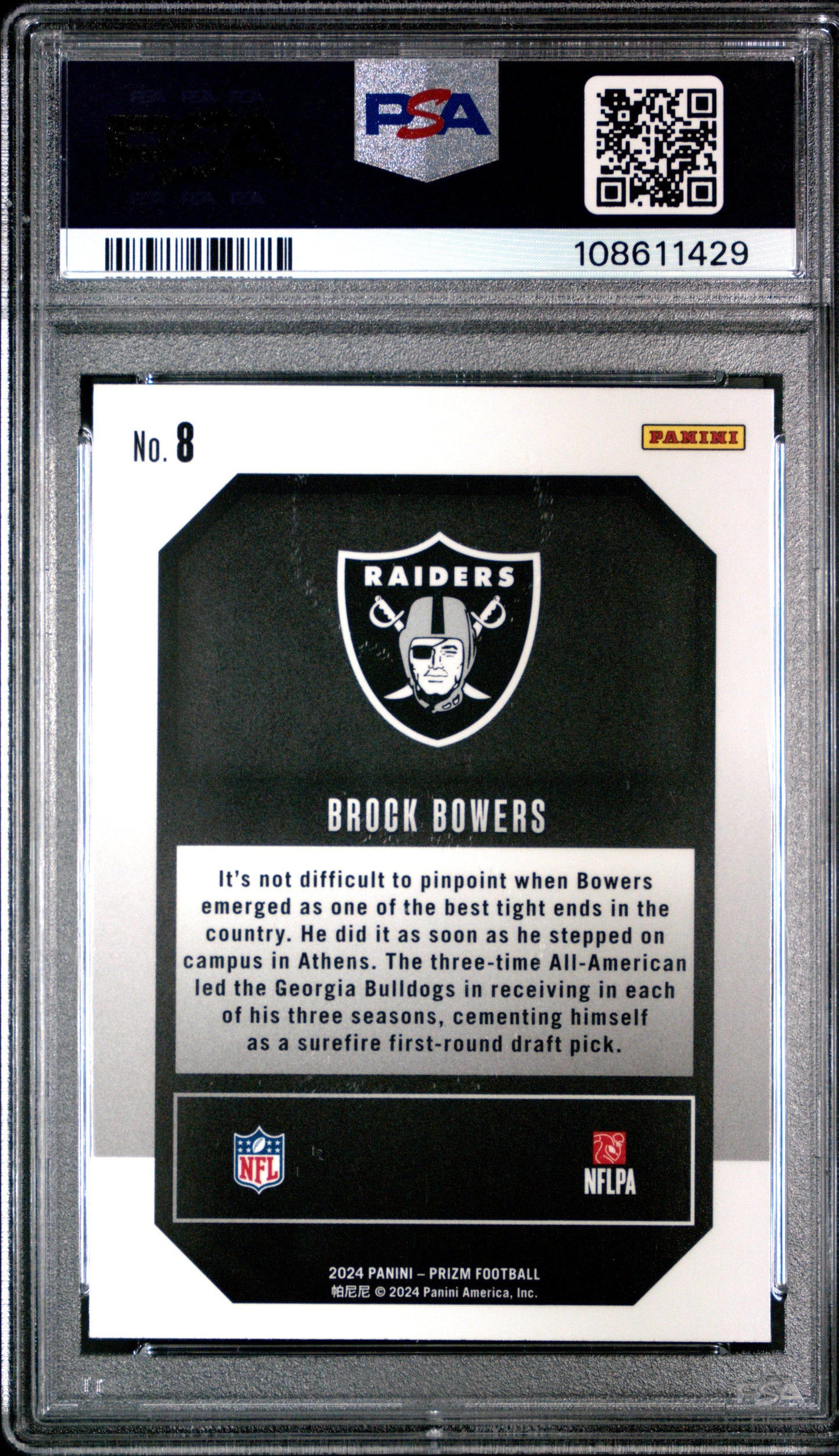 Graded 2024 Panini Prizm Brock Bowers #8 Emergent Rookie RC Football Card PSA 10 Gem Mint