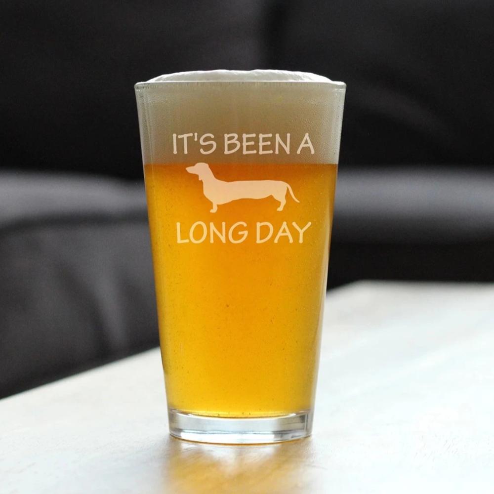 Long Day - Funny Pint Glass for Beer - Unique Dachshund Gifts for Men & Women - Fun Dachshunds Themed Decor