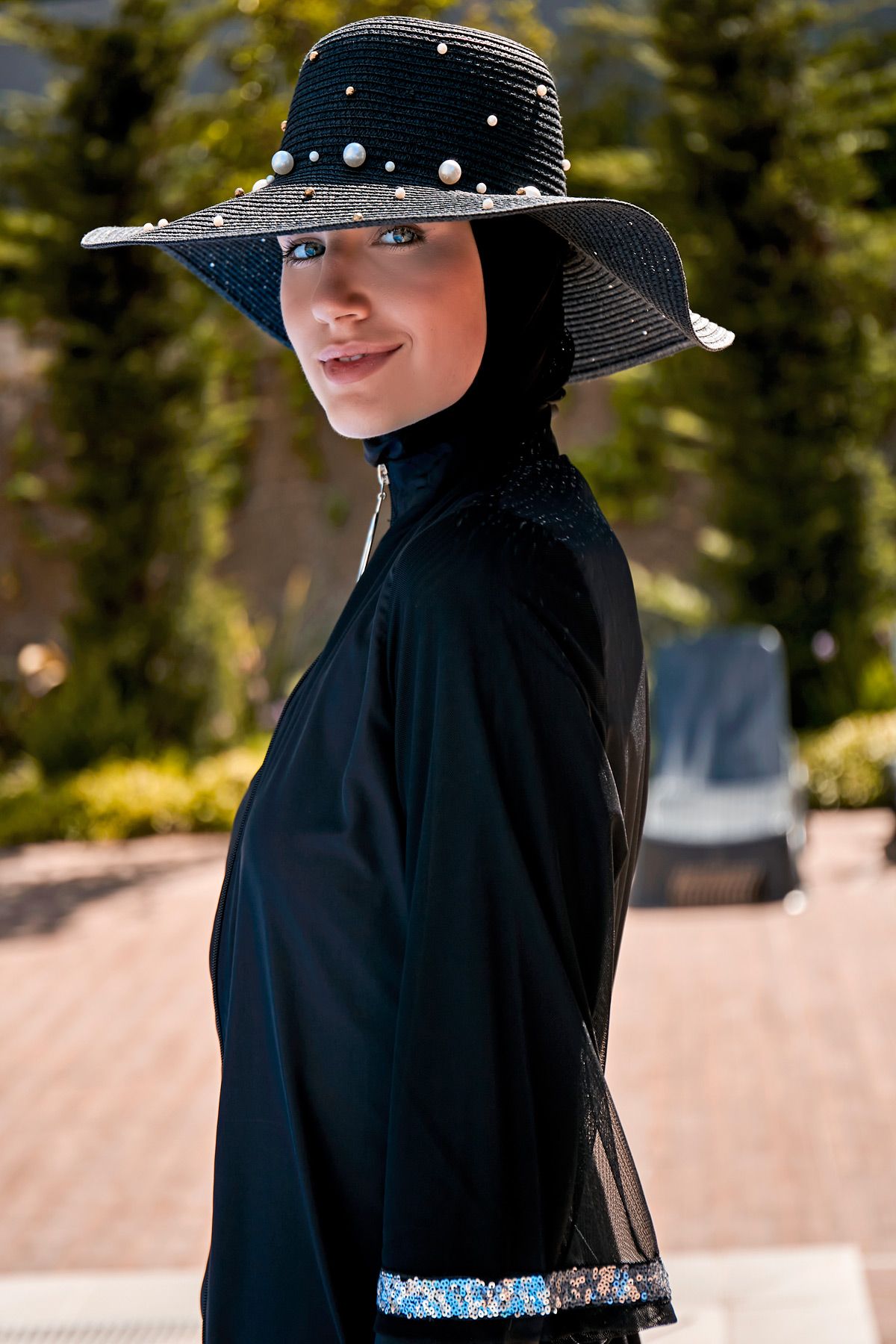 Woven Black Burkini Modest Swimwear M2032