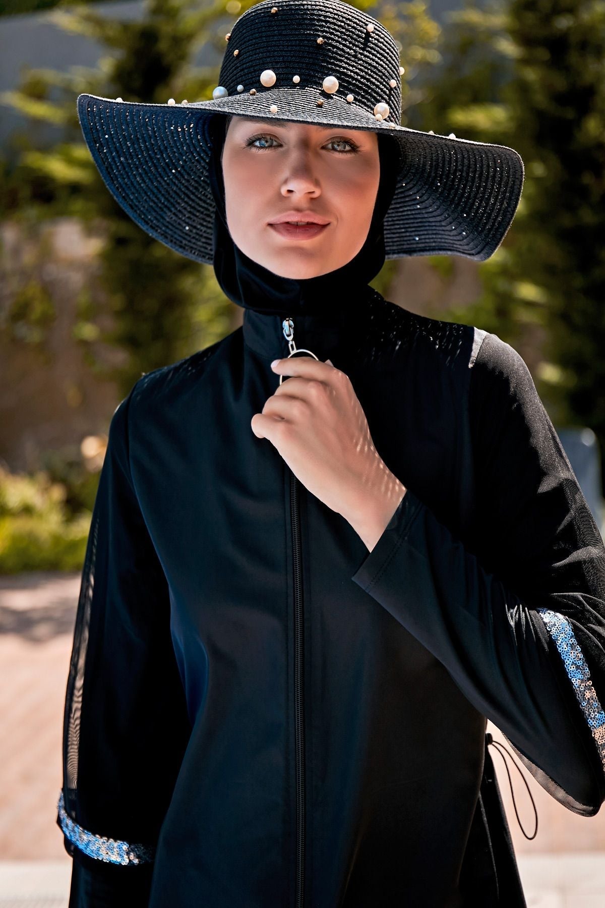 Woven Black Burkini Modest Swimwear M2032