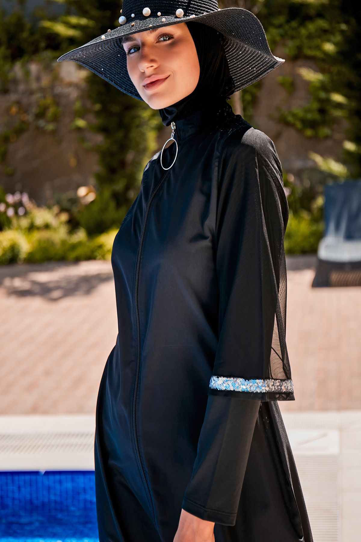 Woven Black Burkini Modest Swimwear M2032