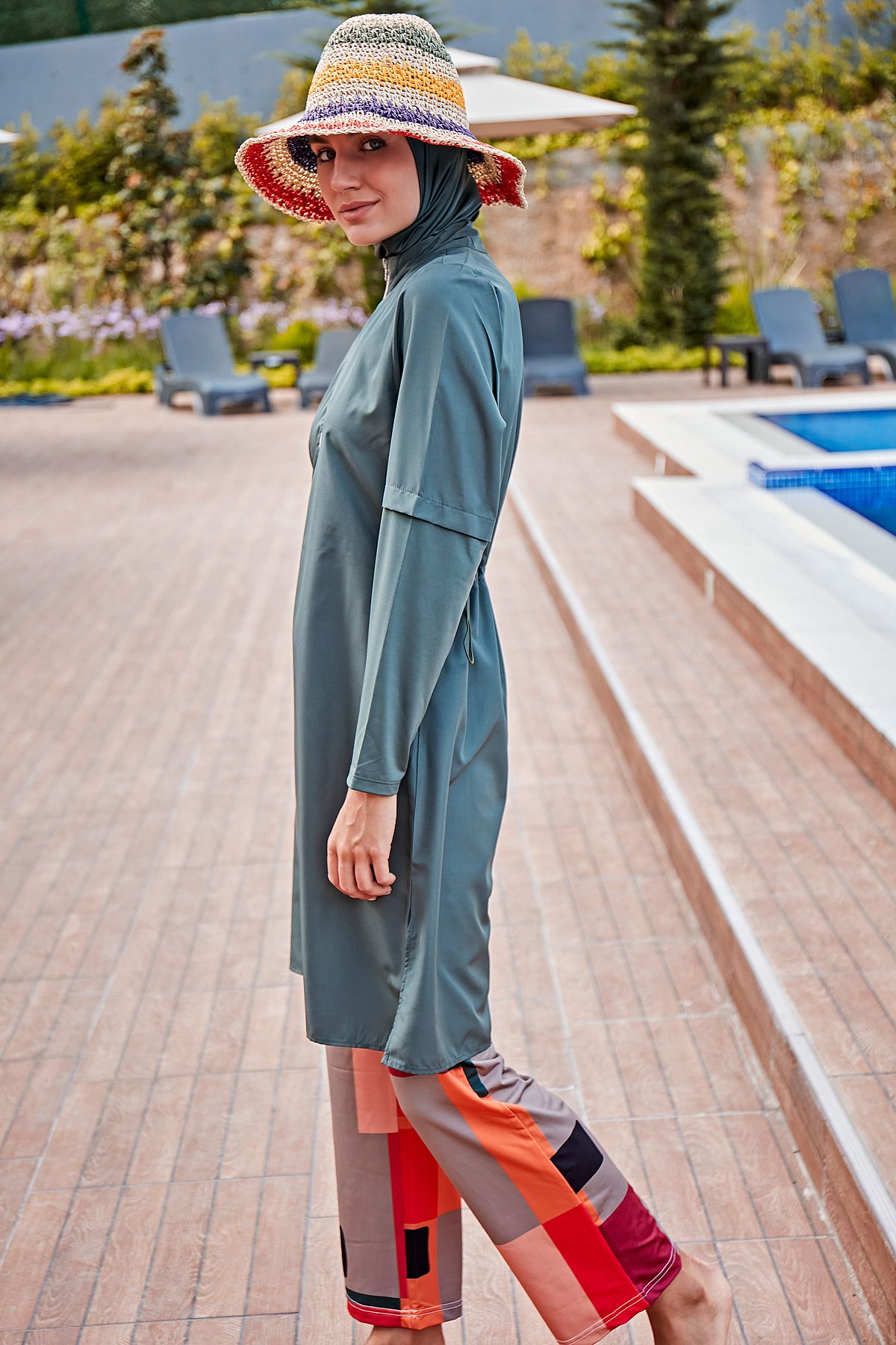 Woven Khaki Burkini Modest Swimwear M2279