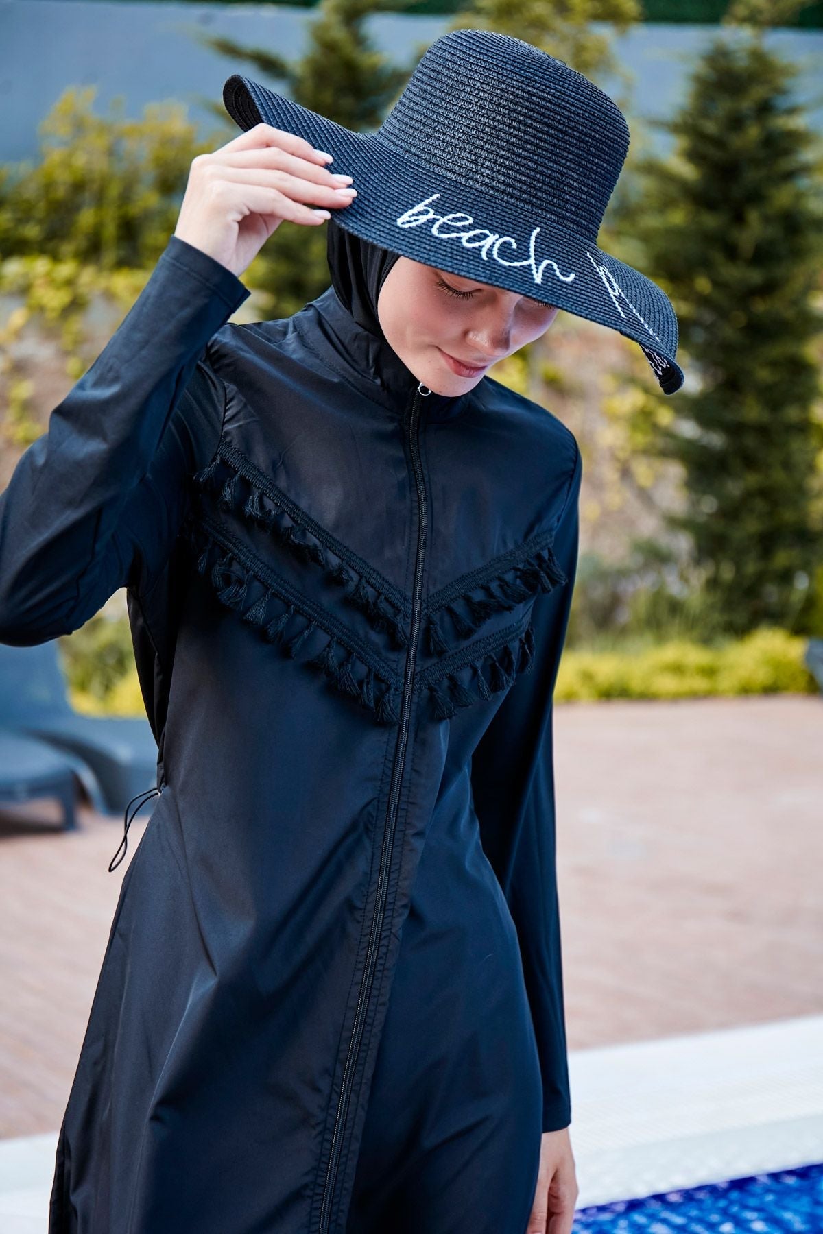 Woven Black Burkini Modest Swimwear 1998