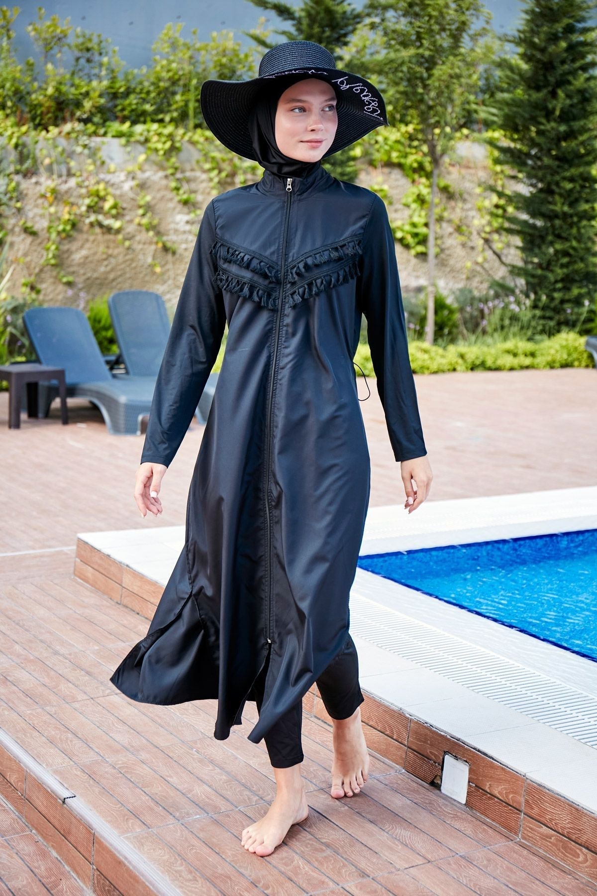 Woven Black Burkini Modest Swimwear 1998