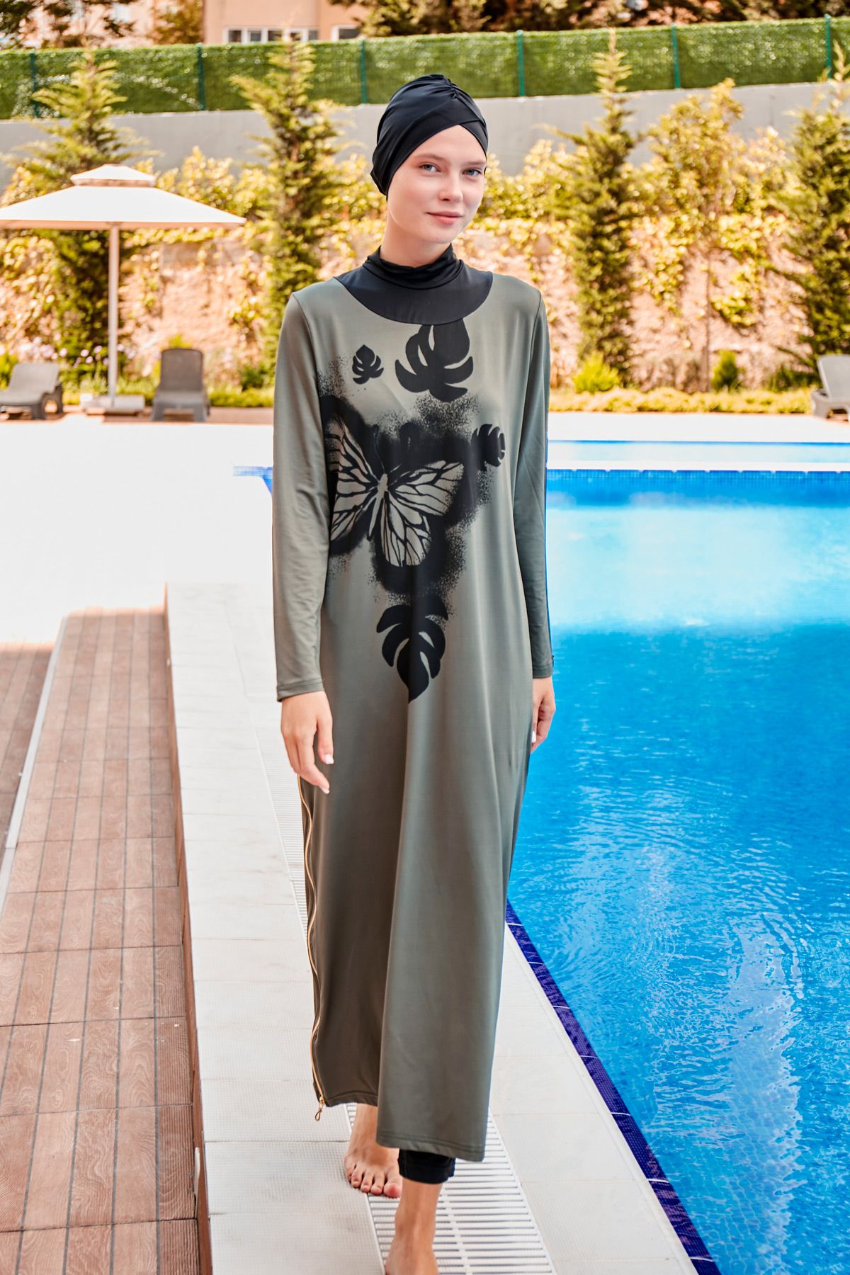 Lycra Khaki Burkini Modest Swimwear M2021